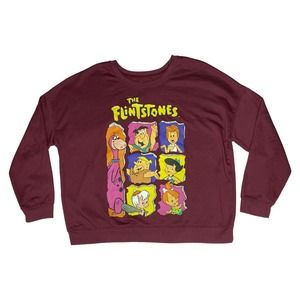 The Flintstones Burgundy Long Sleeve Sweatshirt Multicolor Print Women’s XL